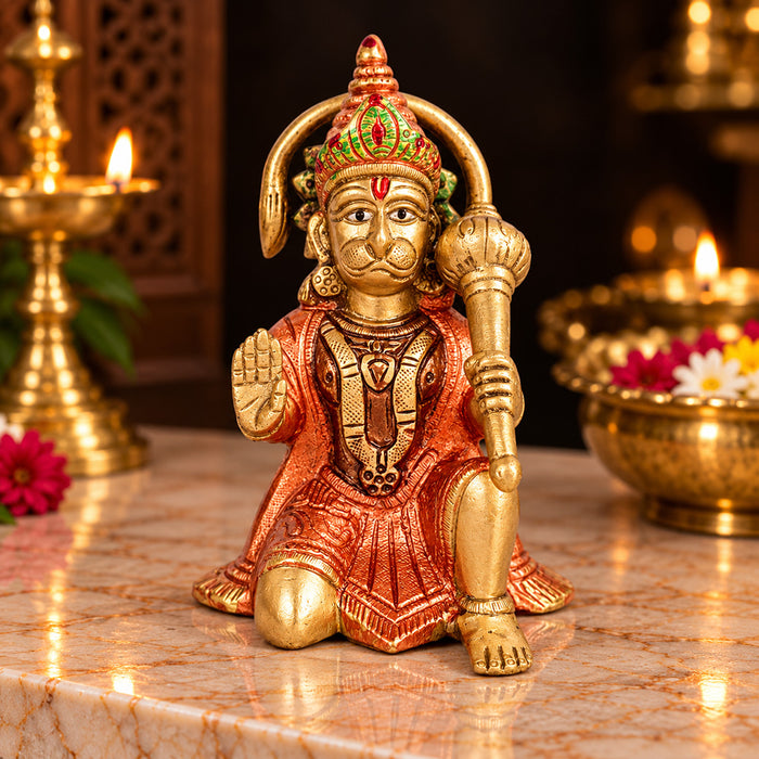 8.7 Inch Brass Colored Hanuman Idol