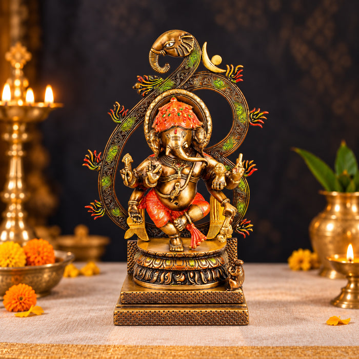 16.5 Inch Antique Dancing Lord Ganesha Brass Idol