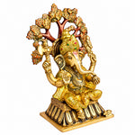 14.2 Inch Lord Ganesha Sitting Under Tree Brass Murti