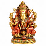 12.8 Inch Lord Ganesha Brass Statue with Riddhi Siddhi