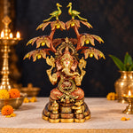 16.5 Inch Lord Ganesha with Peacock Tree Brass Idol