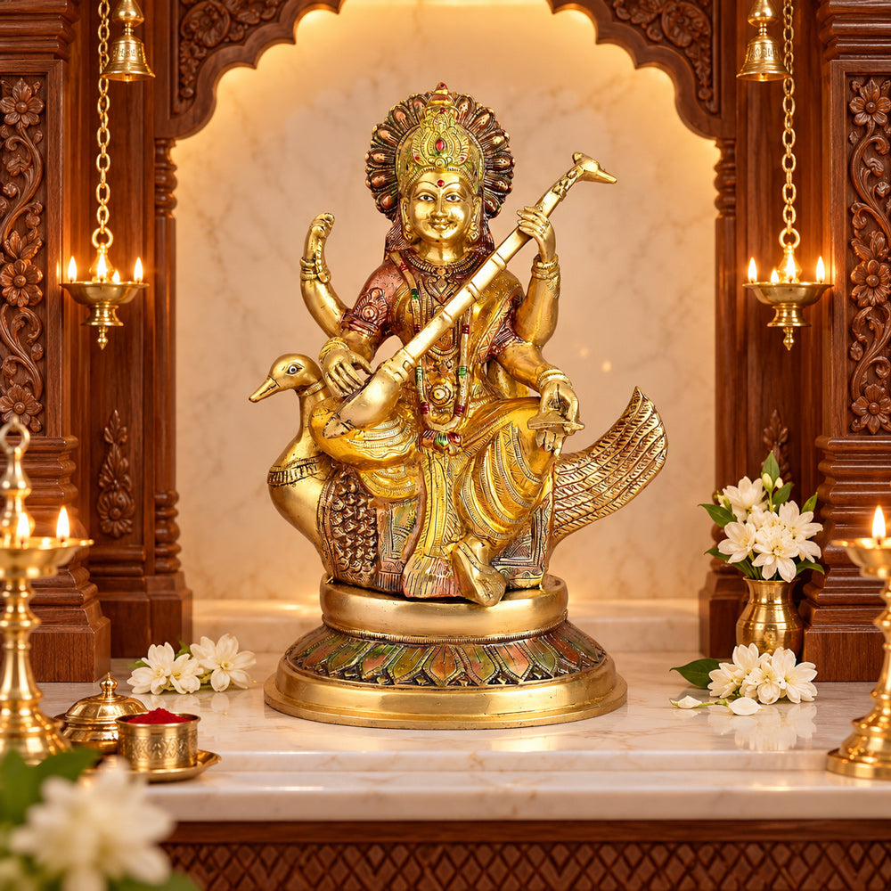 19.3 Inch Big Saraswati Maa Brass Statue