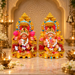 Stone Studded Clay Laxmi Ganesh Idols with Golden Throne