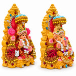 Stone Studded Clay Laxmi Ganesh Idols with Golden Throne