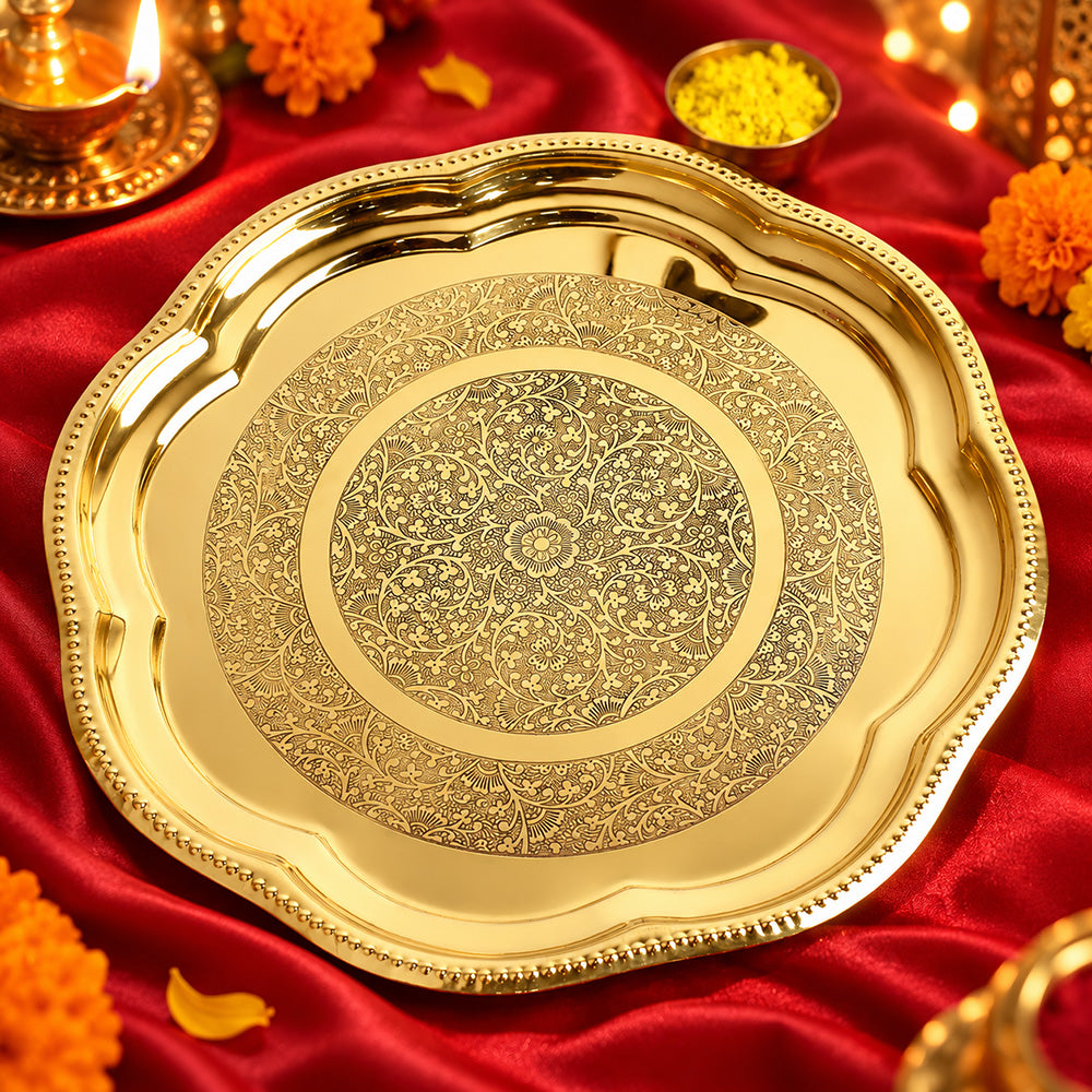 30.48cm (12Inch) Brass Decorative Enrgaved Aarti Puja Thali