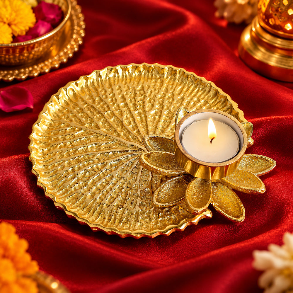 Adorable Gold And White Pooja Platter