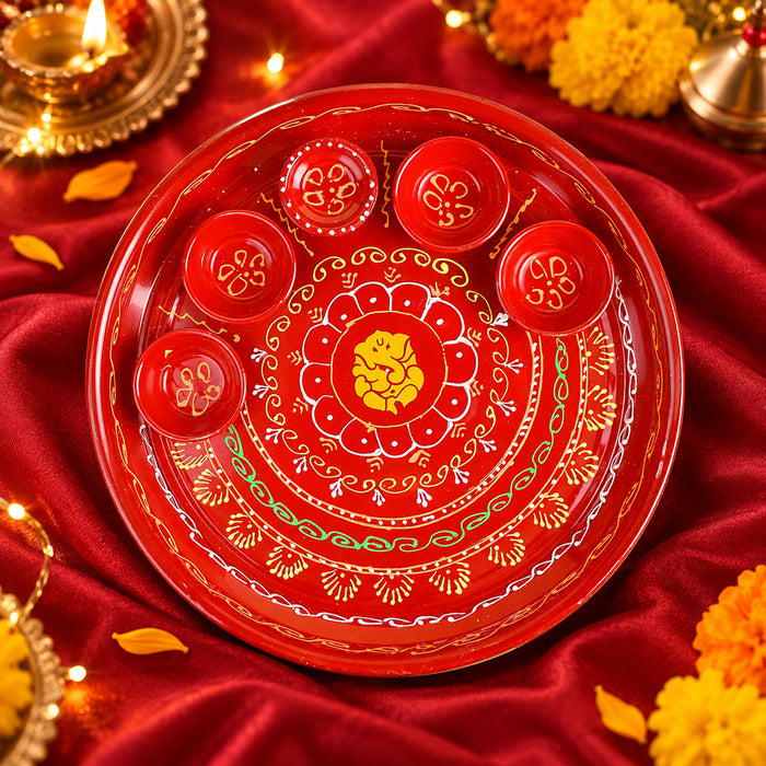 10 Inch Stainless Steel Aarti Thali Set (Ganpati Design)