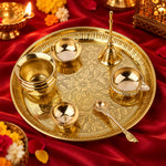 7 Piece Brass Designer Pooja Thali Set (9 Inch) Design 7