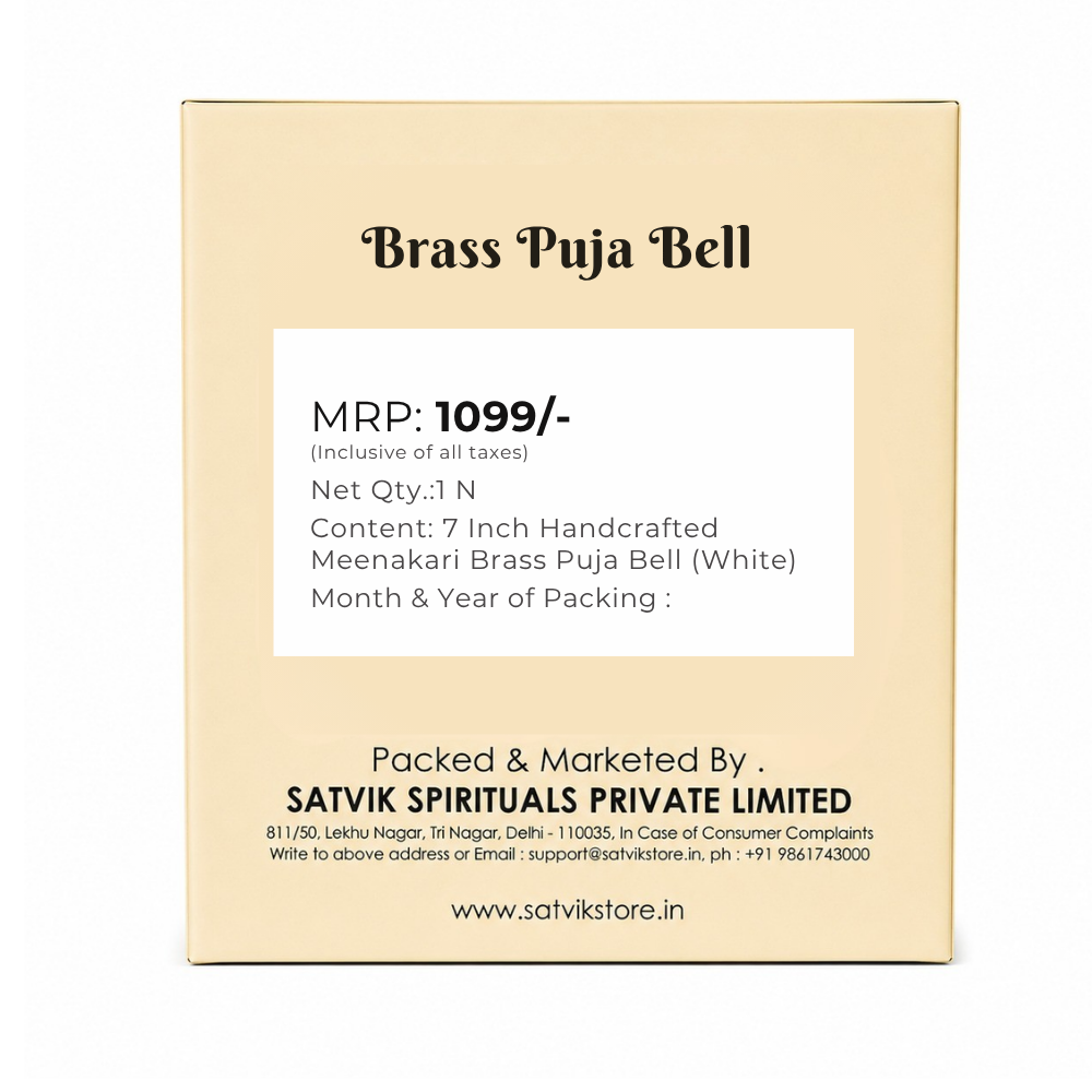 7 Inch Handcrafted Meenakari Brass Puja Bell (White)