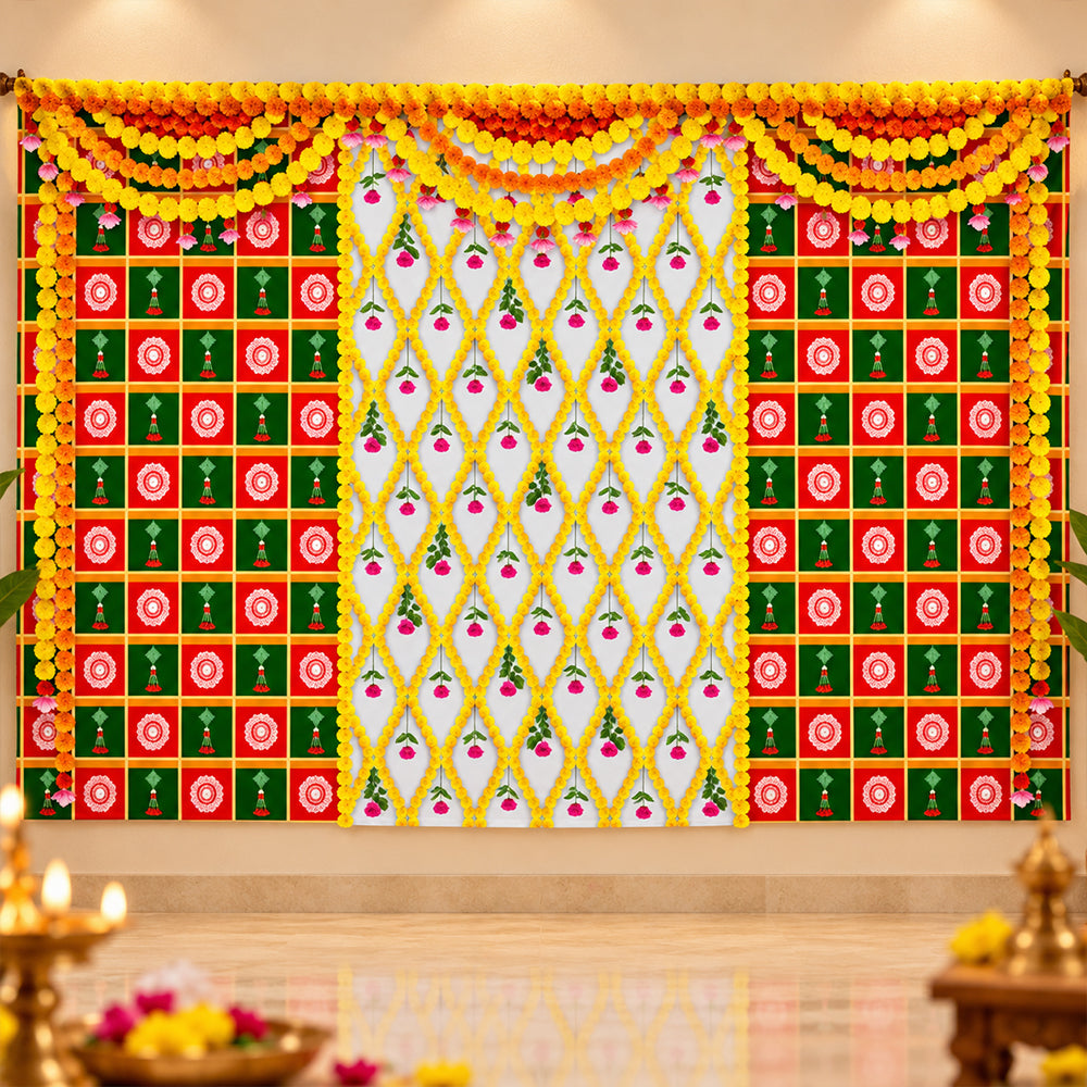 Beautiful Printed Flower Design Backdrop Cloth for Pooja Decoration