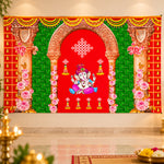 Backdrop Cloth Print Ganesh on Banana Leaf Design