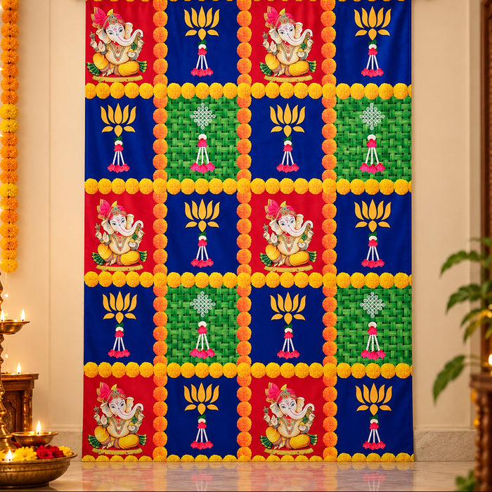 Multicolor Backdrop Clothes Print Ganesh Flower Design