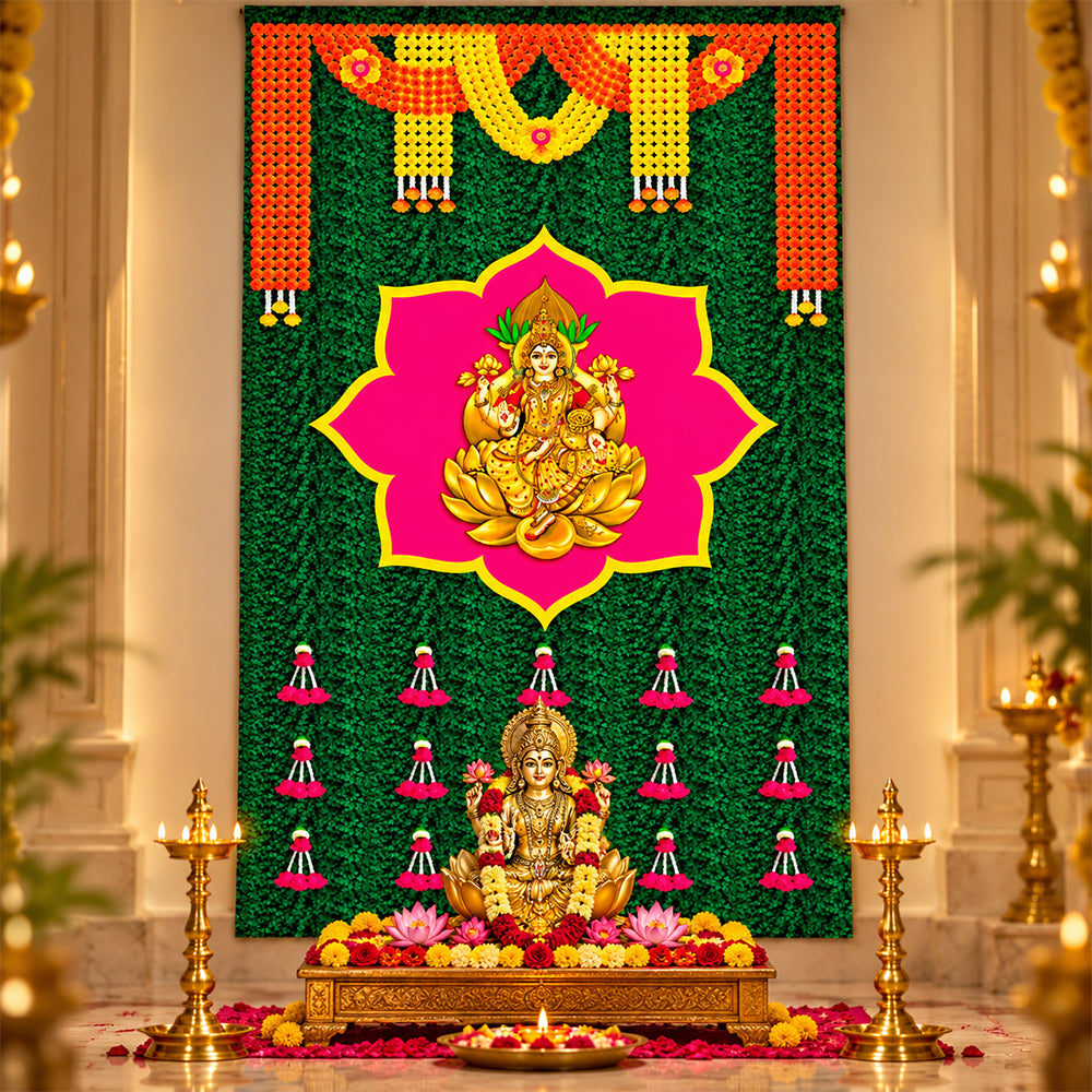 Backdrop Clothes Printed Laxmi on Banana Leaf Design