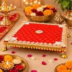 Royal Rani Red Brocade Pooja Chowki for Home Mandir