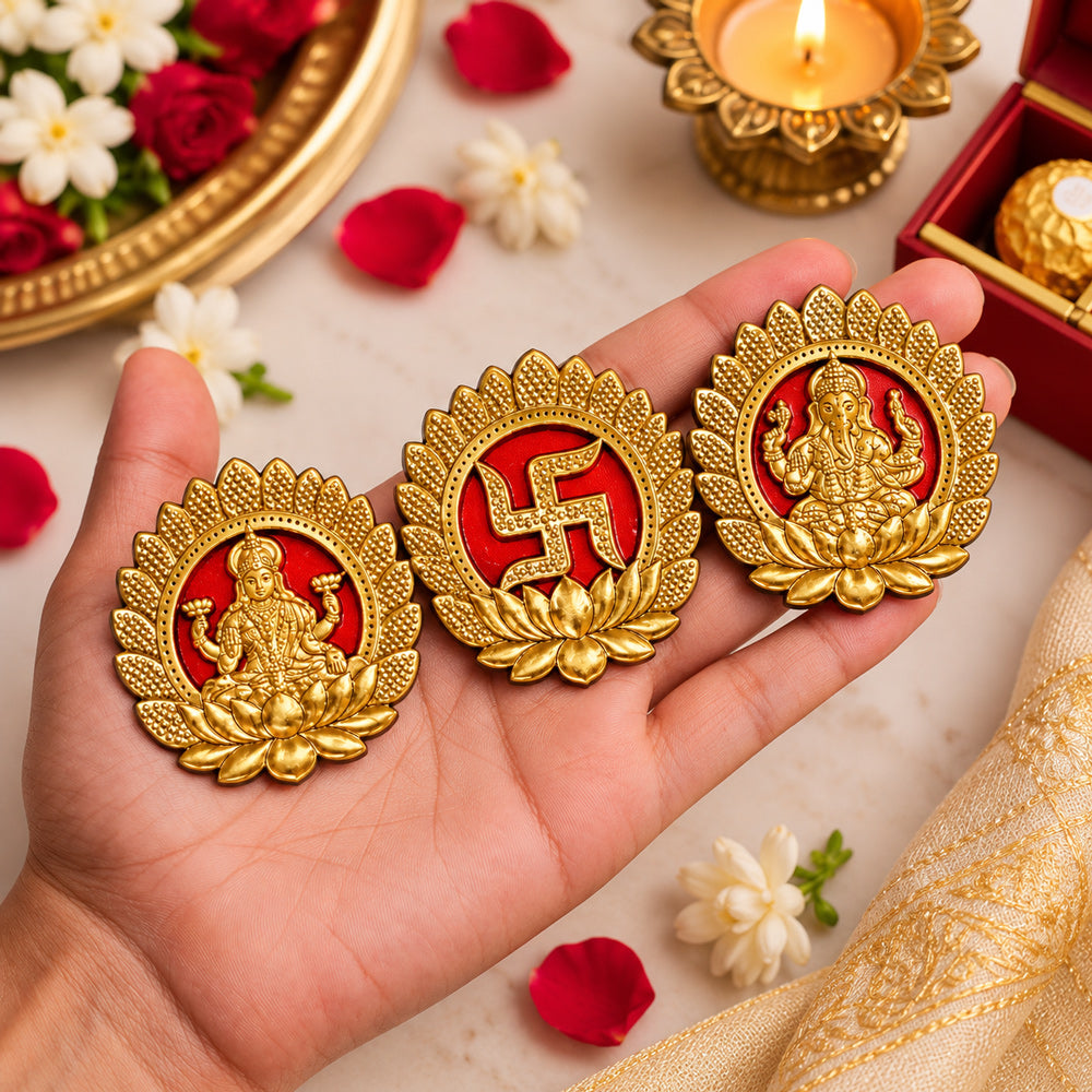 Circular Pooja Room Laxmi, Ganesha & Swastik Sticker