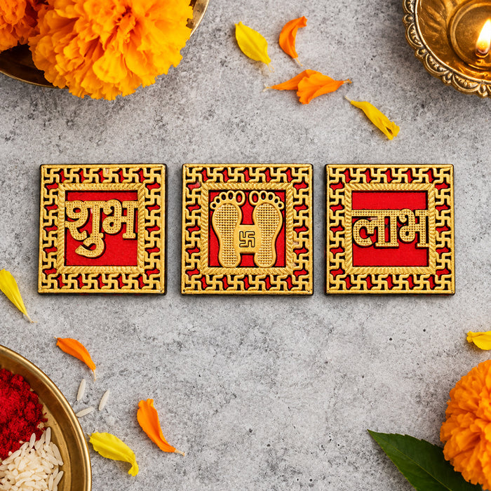 Ornate Gold Finished Shubh Labh & Laxmi Feet Stickers