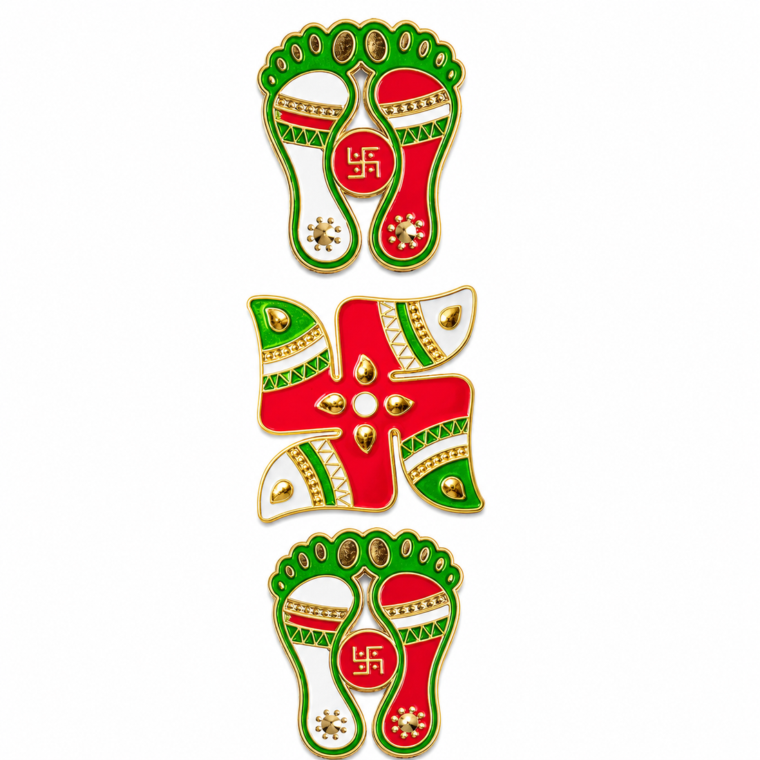 Glow Swastik and Charan Paduka Stickers Set of 3