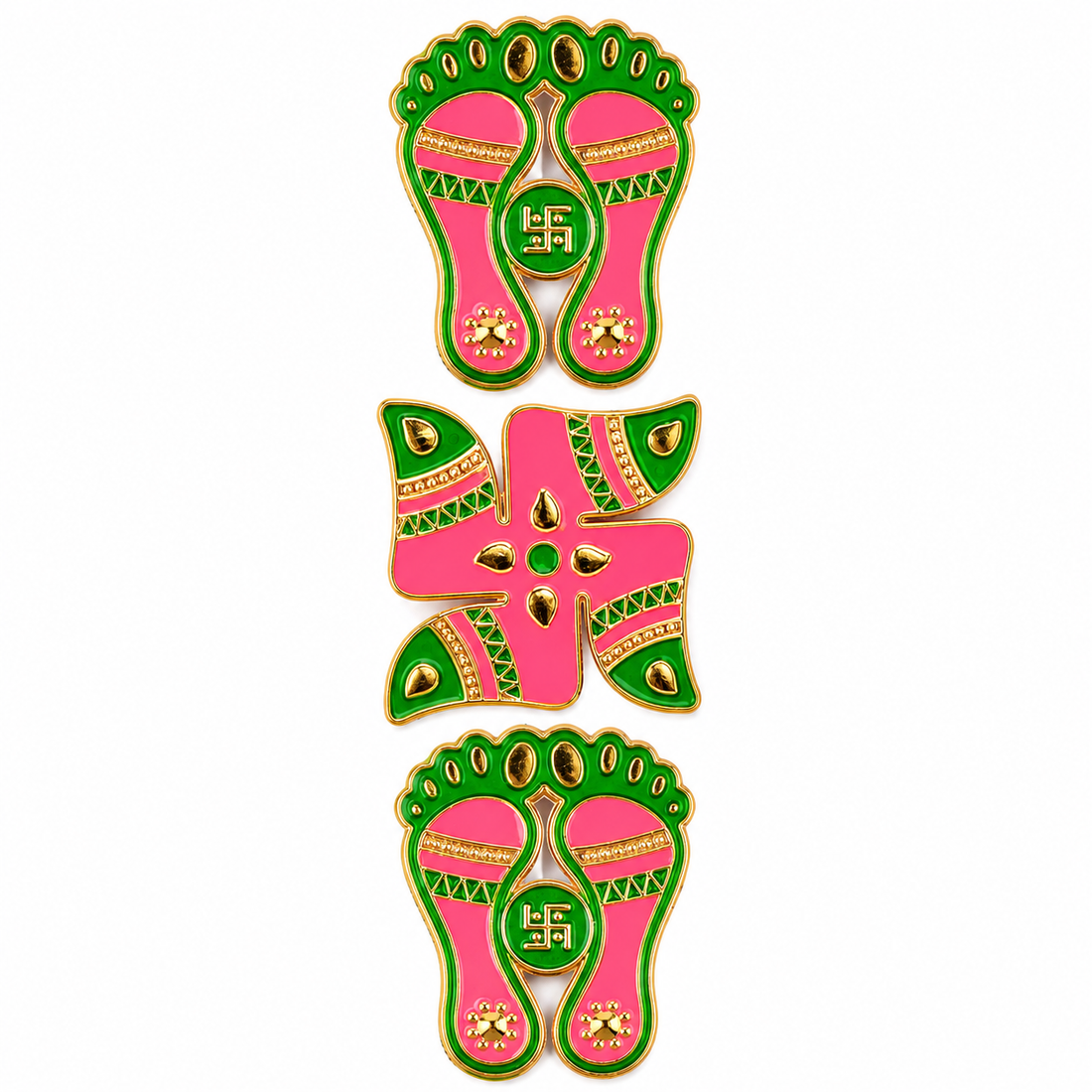 Pink & Green Charan Paduka and Swastik Stickers