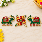 Traditional Royal Green & Red Elephant Shubh Labh Stickers