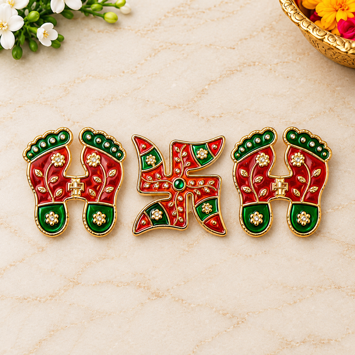 Radiant Charan Paduka and Swastik Diwali Stickers Set of 2