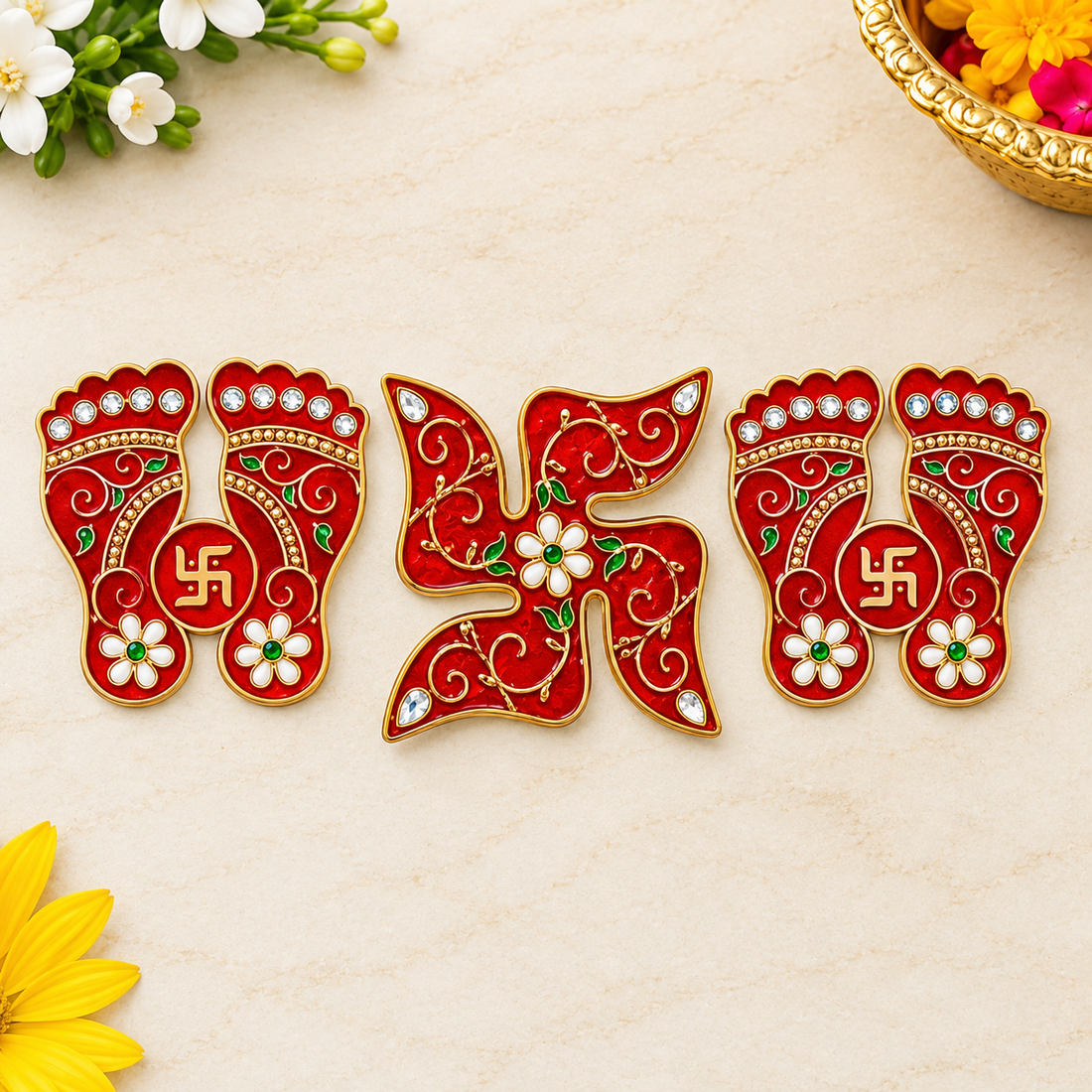 Traditional Auspicious Laxmi Feet and Swastik Stickers