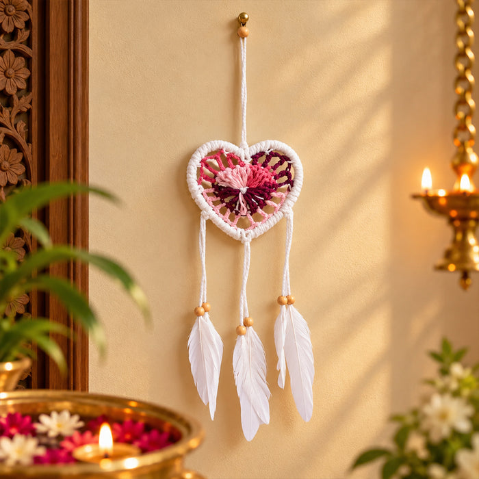 Handmade  Wall Decor with Nature Feather Charms (Heart Shape)