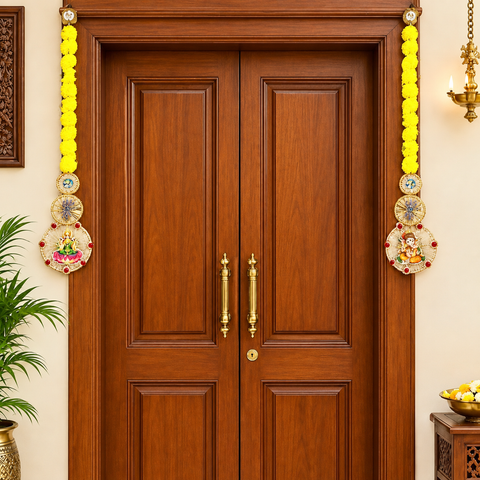 Artificial Marigold Laxmi Ganesha Side Door Wall Hangings