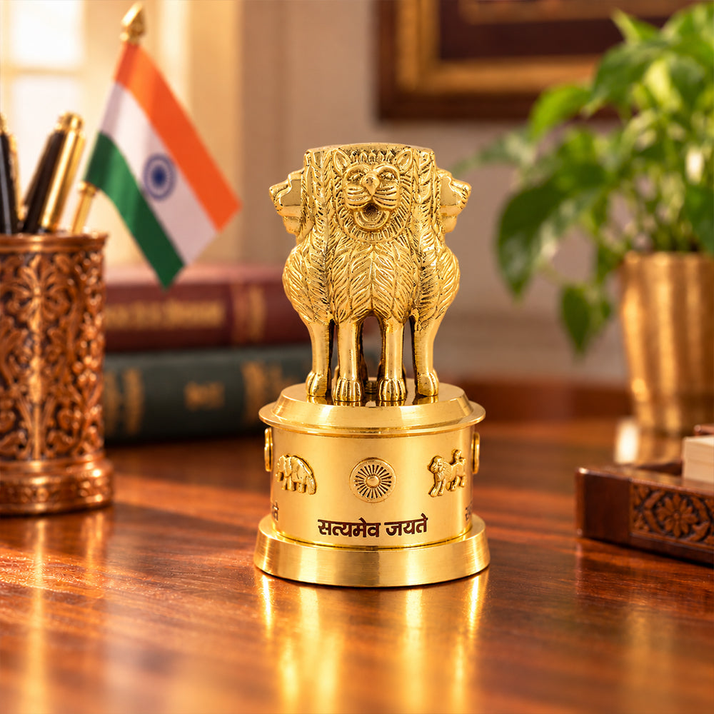 7 Inch Brass Ashoka Pillar Decorative Showpiece for Home & Office