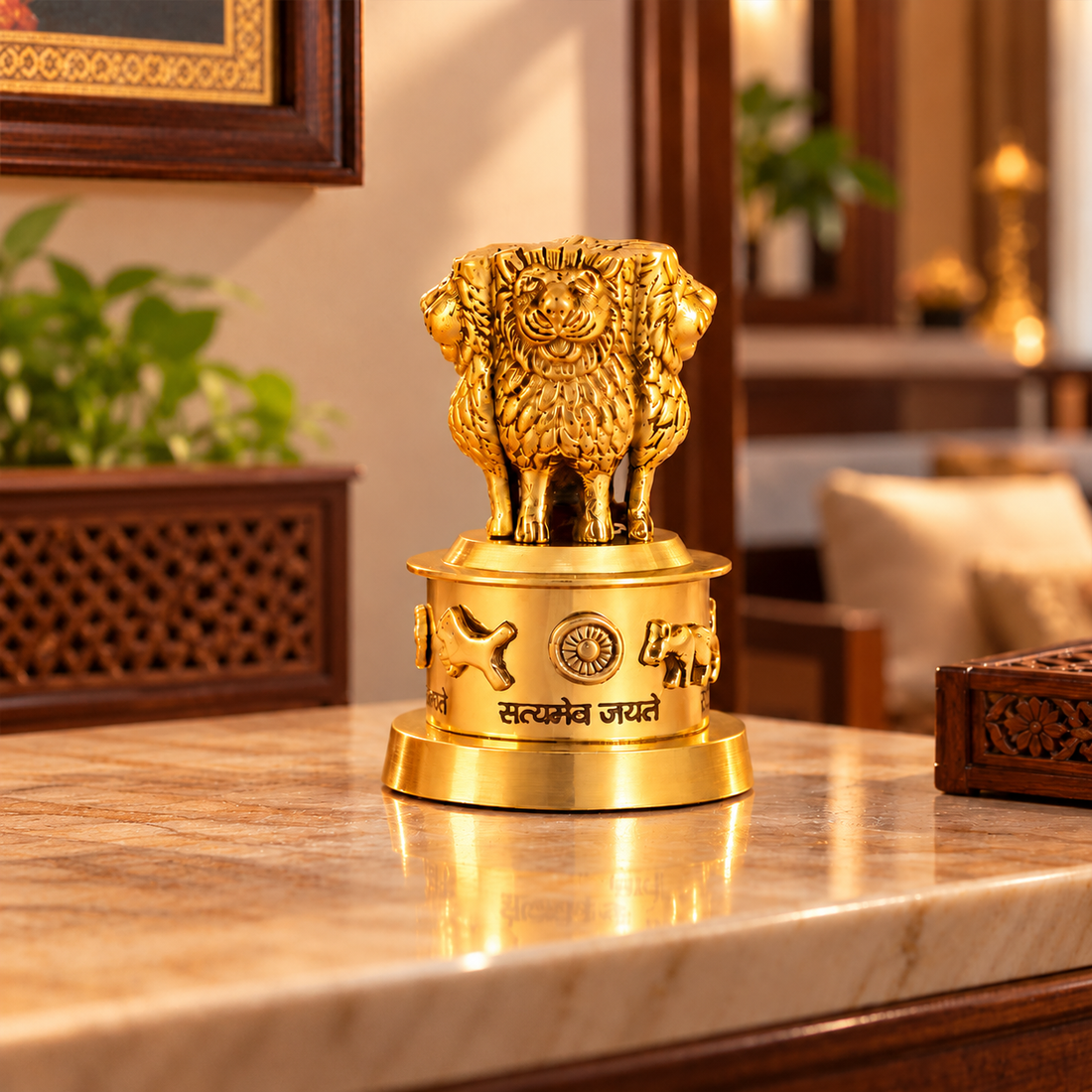 4 Inch Brass Ashoka Pillar Showpiece National symbol showpiece