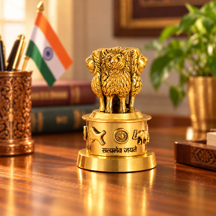 3 Inch Brass Ashoka Pillar – Miniature Indian Art Sculpture for Display