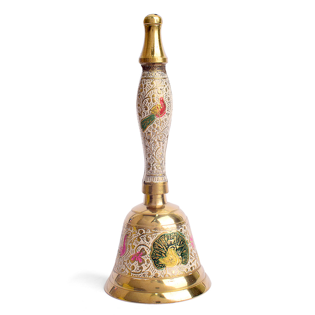 7 Inch Handcrafted Meenakari Brass Puja Bell (White)