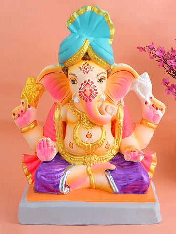 13.5 Inch Gajrup Eco Friendly Ganesha With Pagdi Idol