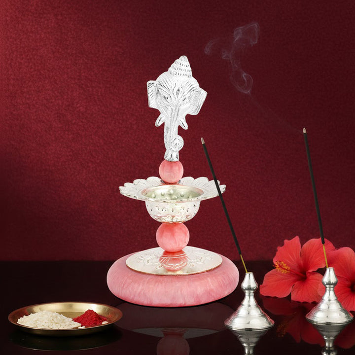 Ganesh Long Hand Deepam Silver Plated Pooja Lamp for Home Worship and Decoration India’s Largest Puja Accessories Brand- www.satvikstore.in
