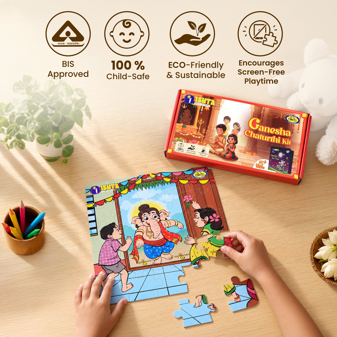 Ganesha Chaturthi Kit for Kids 5+ | Puzzle, Flash Cards & Comic Book
