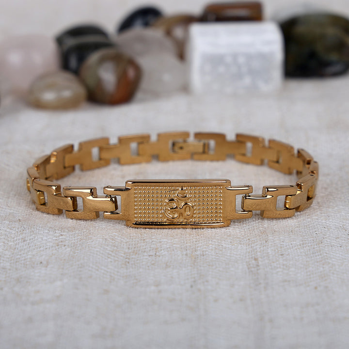 Gold Plated Om Bracelet Beautiful with premium IGP coating featuring sacred Om symbol – adjustable spiritual bracelet for daily wear. India’s Largest Pooja Accessories Brand - 