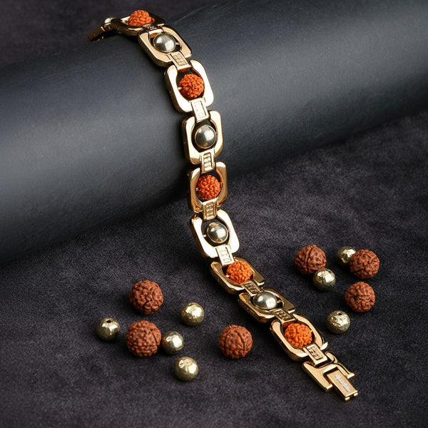 Gold Plated Pyrite Rudraksha Bracelet Premium IGP Coating