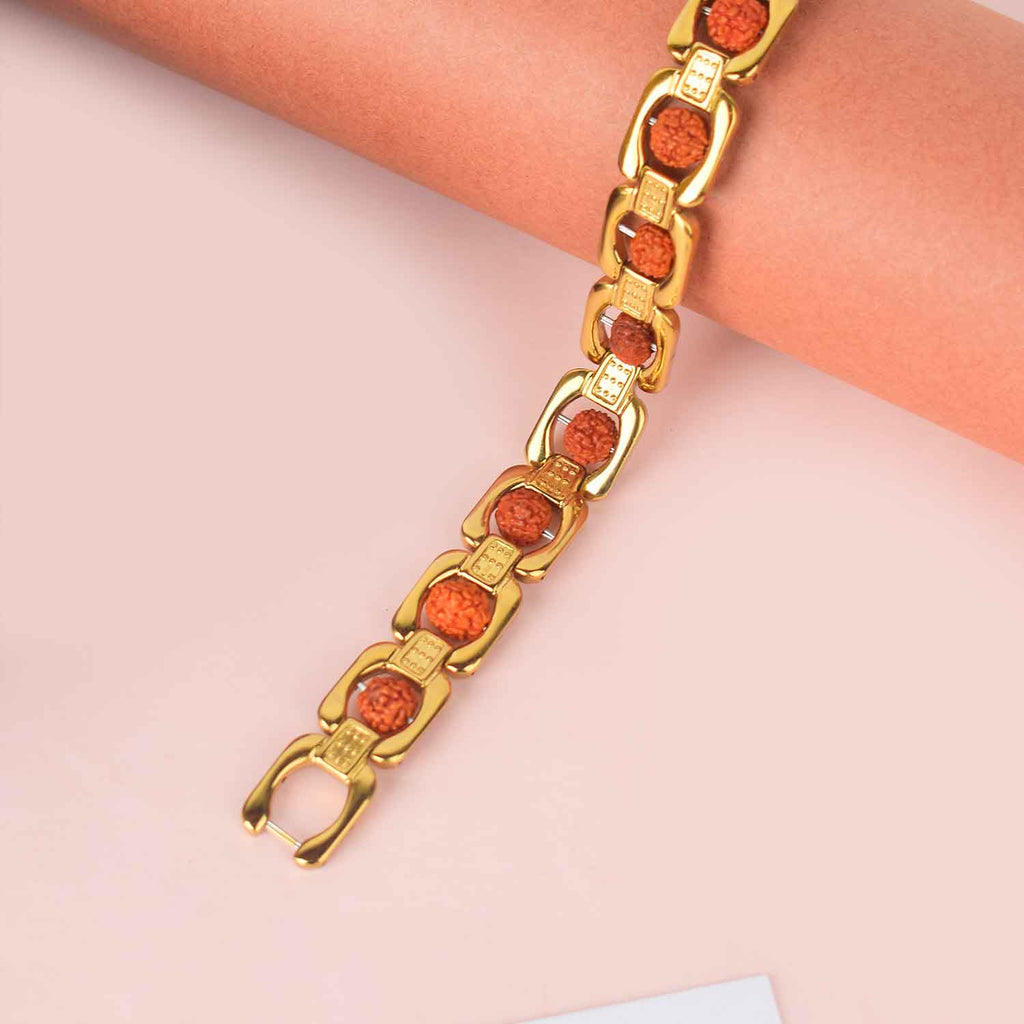 Gold Plated Rudraksha Bracelet with Premium PVD Coating – Spiritual and Stylish Wristwear from Satvikstore.in India’s Largest Pooja Accessories Brand - www.satvikstore.in 

