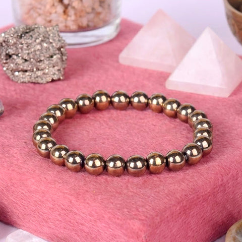 Natural golden pyrite healing bracelet with 8mm round beads. India’s Largest Pooja Accessories Brand - www.satvikstore.in