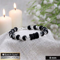 Govt. certified 8mm silver-plated Karungali Damru bracelet with polished ebony wood beads, traditional spiritual design for daily wear. India’s Largest Puja Accessories Brand- www.satvikstore.in