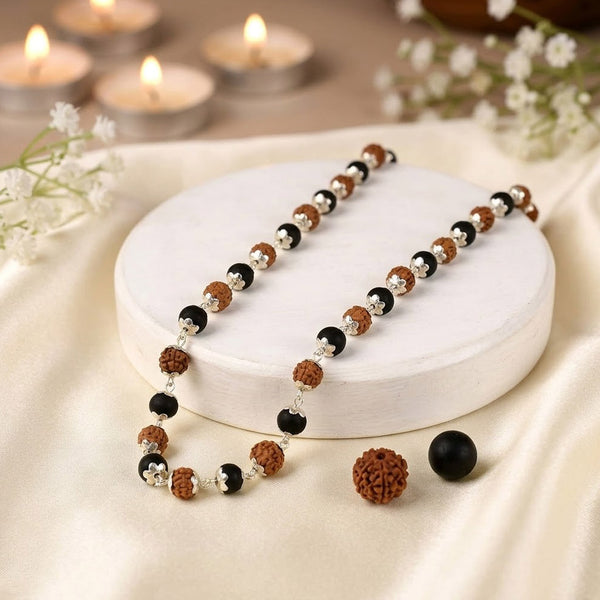 Rudraksha & Karungali Mala Silver Plated Beads Spiritual Protection Govt Certified