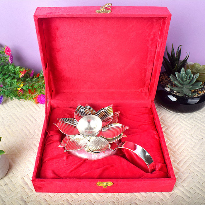 Silver Lotus Handle Diya | India’s Largest Brass Idols Brand - www.satvikstore.in
