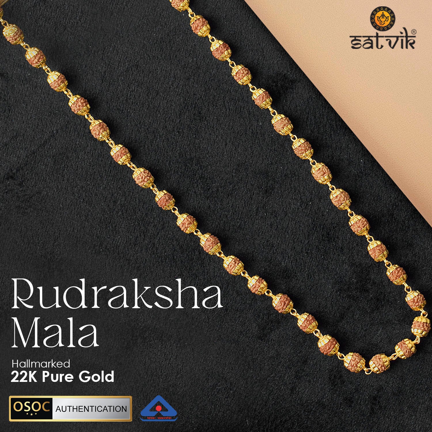 Buy Online Certified Panchmukhi Rudraksha Mala with 22K Gold
