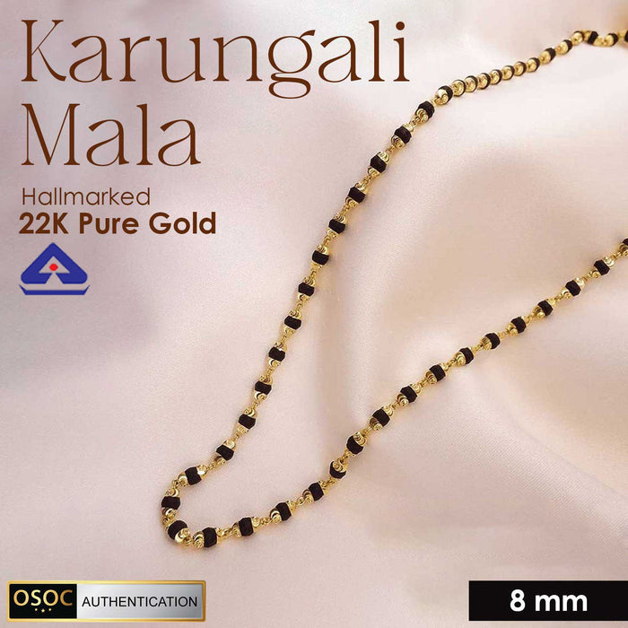 Hallmarked 22K pure gold government-certified Karungali mala with black ebony beads, crafted for premium spiritual wear, protection, and energy balance.India’s Premium Jap Mala Store - www.satvikstore.in