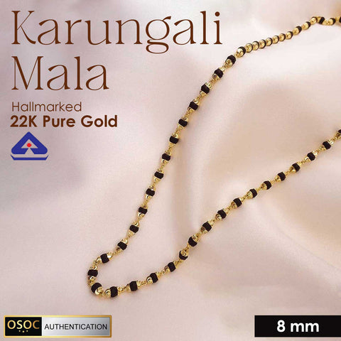Hallmarked 22K pure gold government-certified Karungali mala with black ebony beads, crafted for premium spiritual wear, protection, and energy balance.India’s Premium Jap Mala Store - www.satvikstore.in