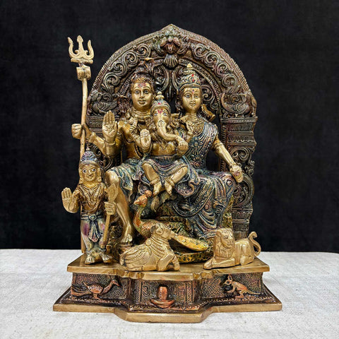 11.8 Inch Handcrafted Brass Shiv Parivaar Statue