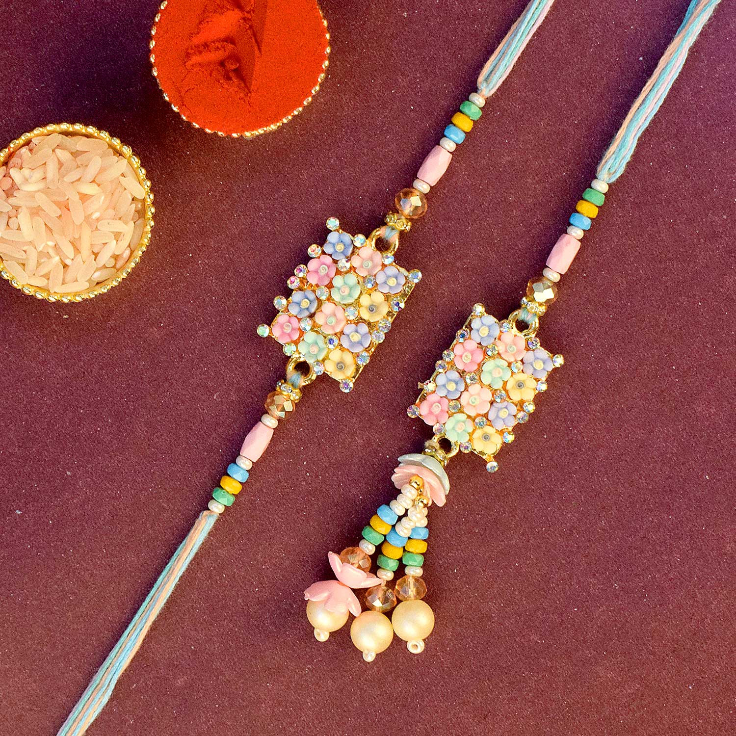 Handmade Beaded Bhaiya Bhabhi Rakhi Set