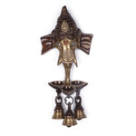 8.8 Inch Brass Ganesh With Bell And Diya Wall Hanging