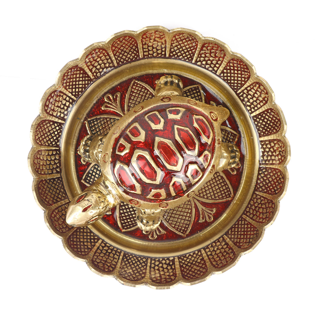 Brass Colored Turtle with Nakashi Tray - Red