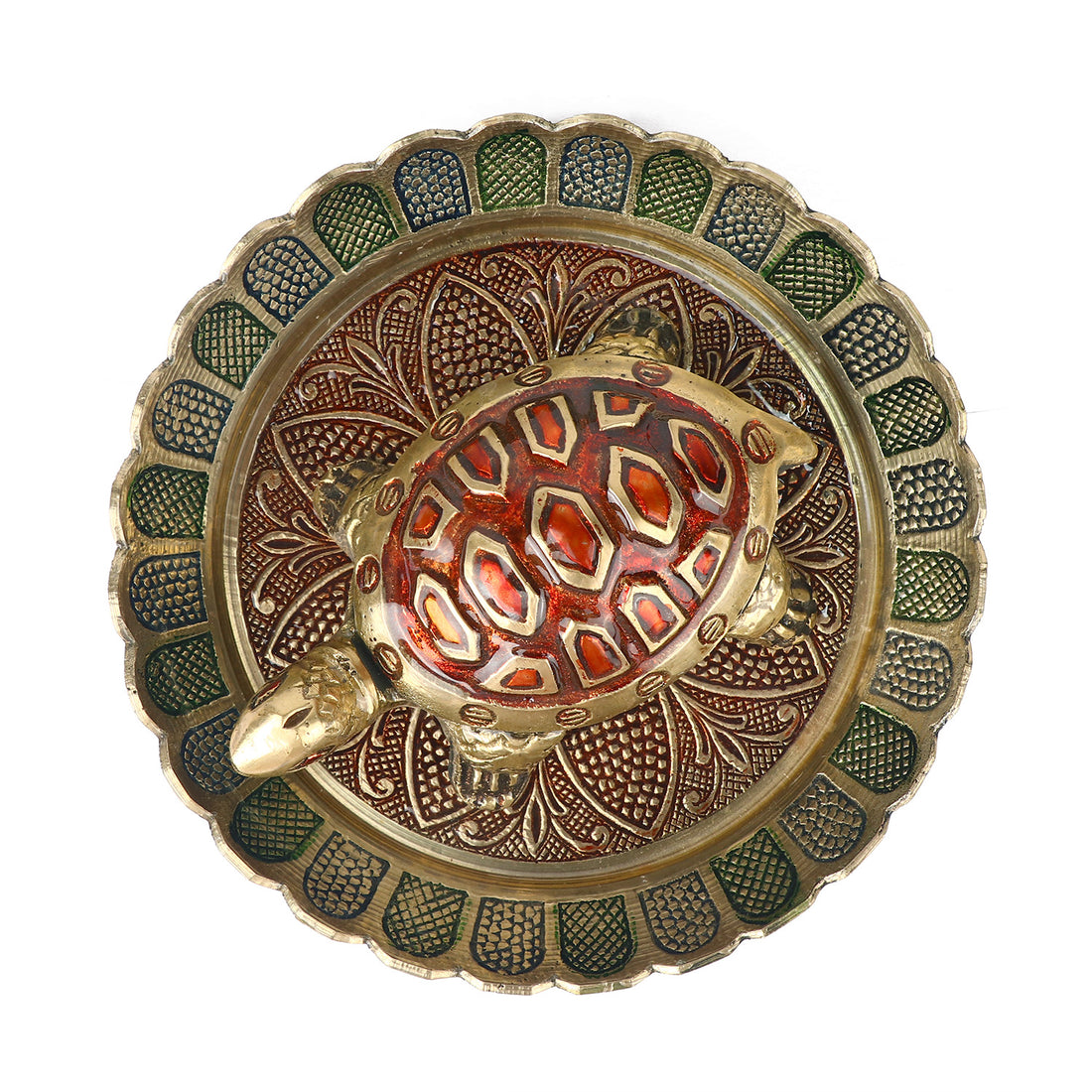 Brass Colored Turtle with Nakashi Plate - Red