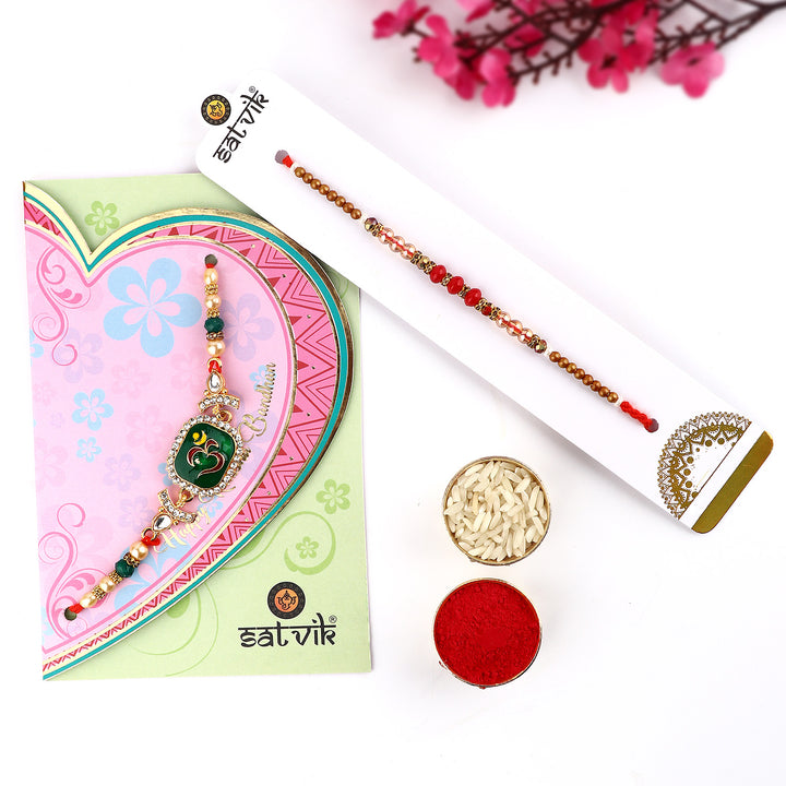 Browse our exclusive collection of Rakhi online 2023. Choose a stunning Rakhi set of 2 for your beloved brother, bhaiya, or bhai. Discover designer Rakhi and beautiful Rakhi options. Send Rakhi and Rakhi combos abroad with ease. Explore Indian Rakhi and find the perfect Rakhi gift at SatvikStore.in."